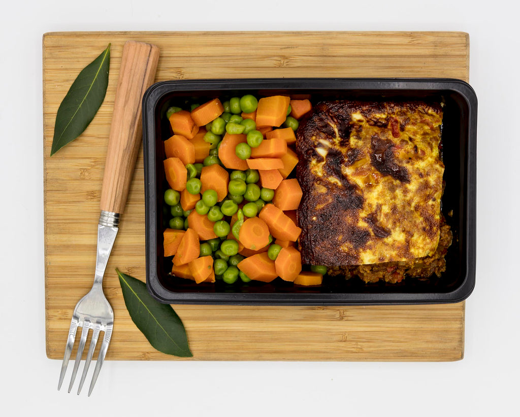 Beef Bobotie with Carrots and Peas