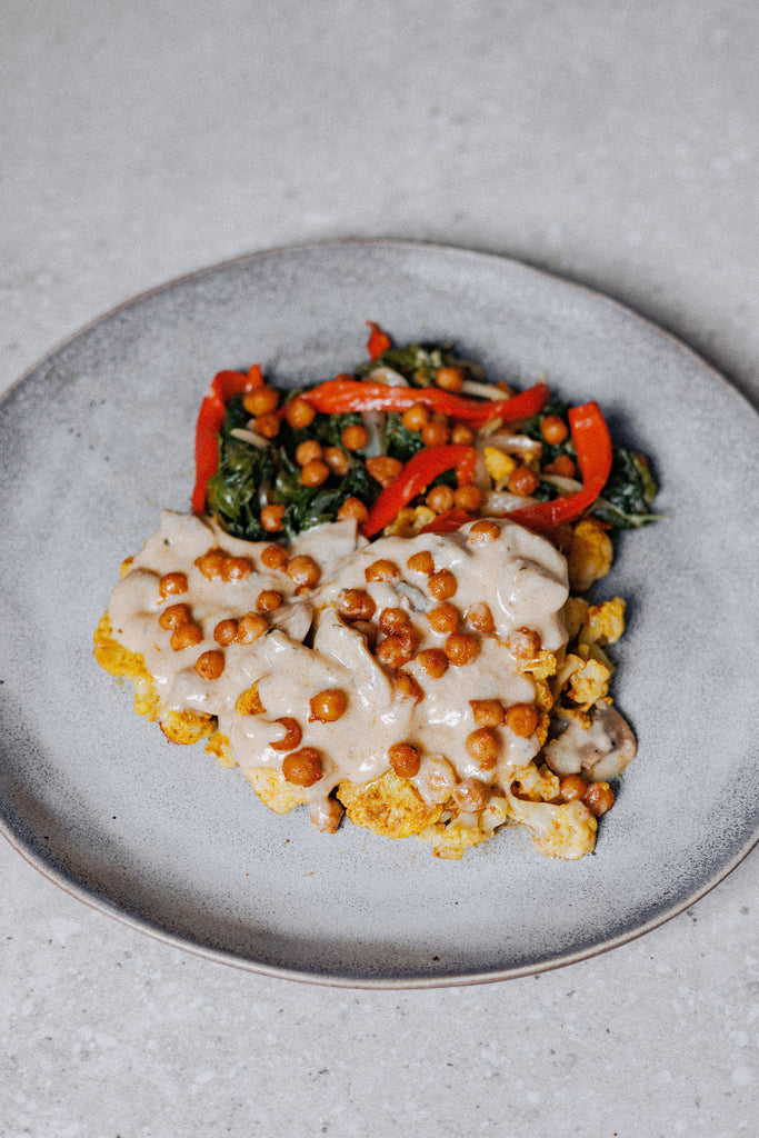 Cauliflower Steak and Stir-fry with Mushroom Sauce