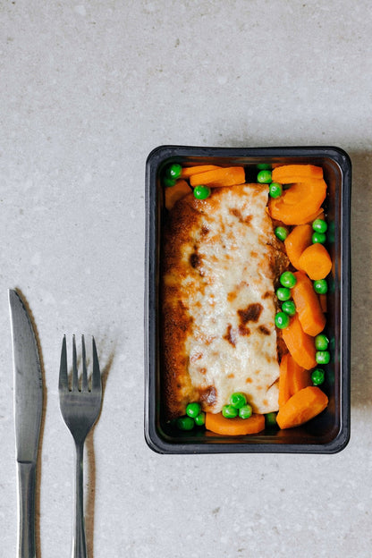 Beef Bobotie with Carrots and Peas - Plated Convenience