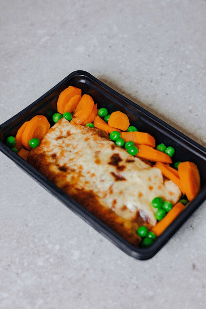 Beef Bobotie with Carrots and Peas - Plated Convenience