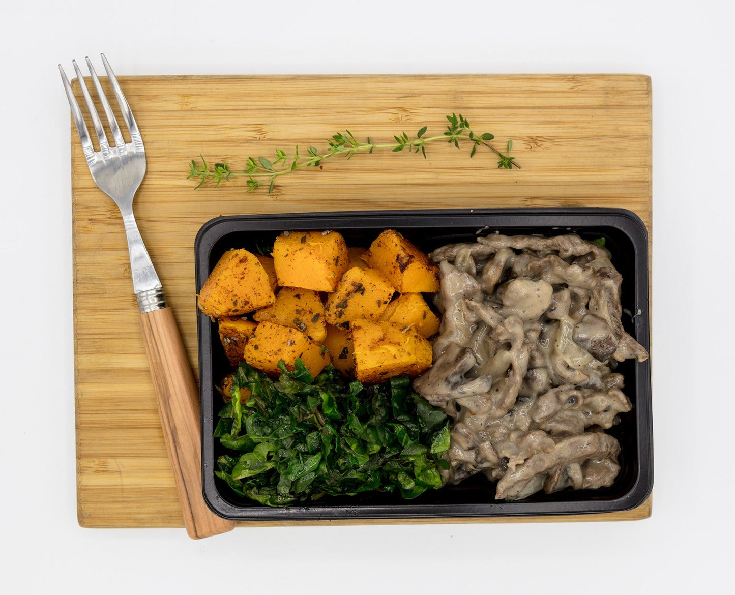 Beef Stroganoff with a side of vegetables - Plated Convenience