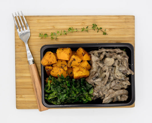 Beef Stroganoff with a side of vegetables - Plated Convenience