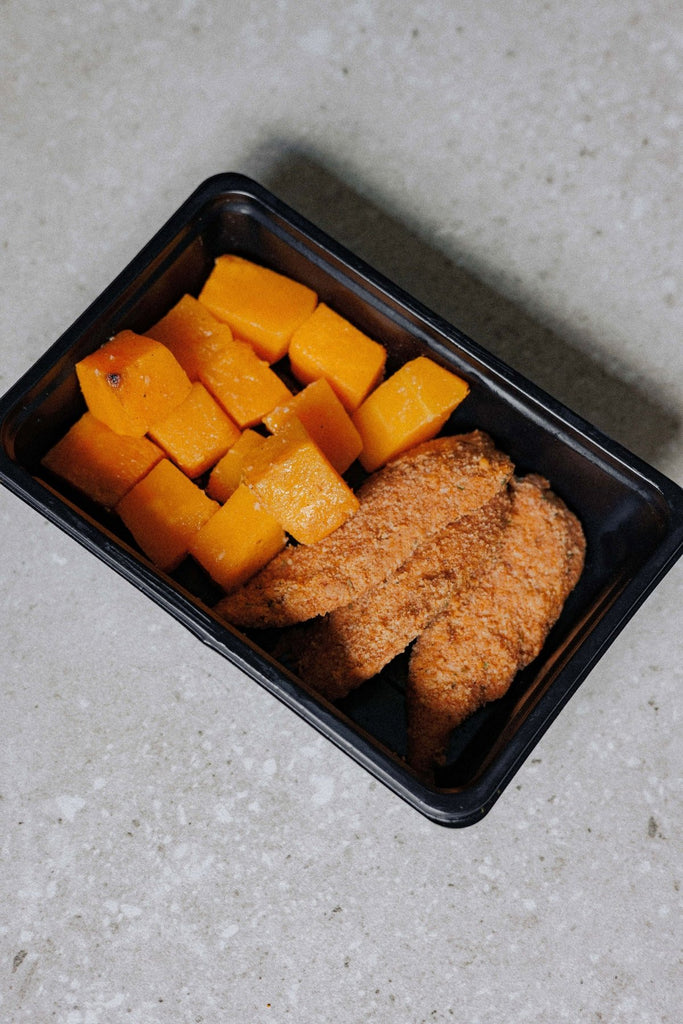 Kids Crumbed Chicken strips with butternut - Plated Convenience