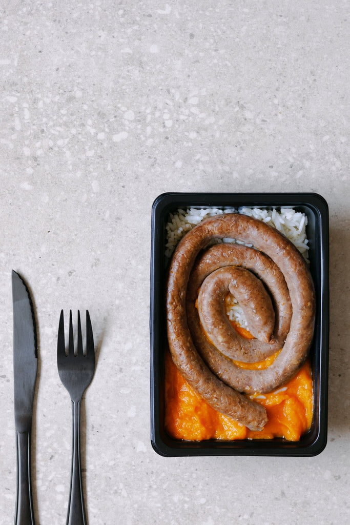 Lean Ostrich Wors, rice and sweet potato mash - Plated Convenience