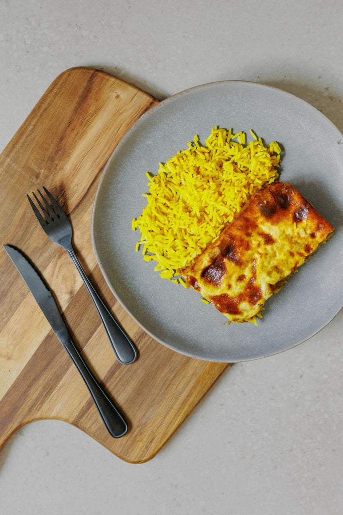 Lentil Bobotie with Yellow Rice - Plated Convenience