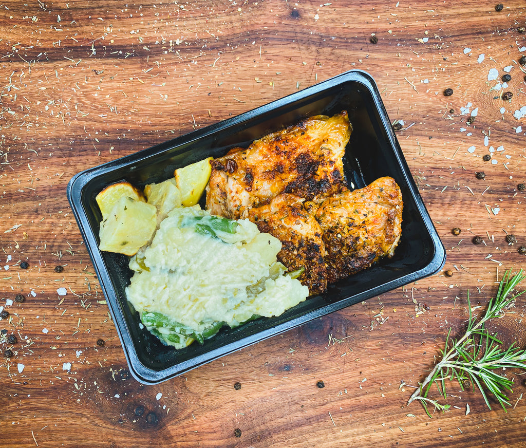 Chicken Thighs, Creamy Mash Beans and Sweet Potato